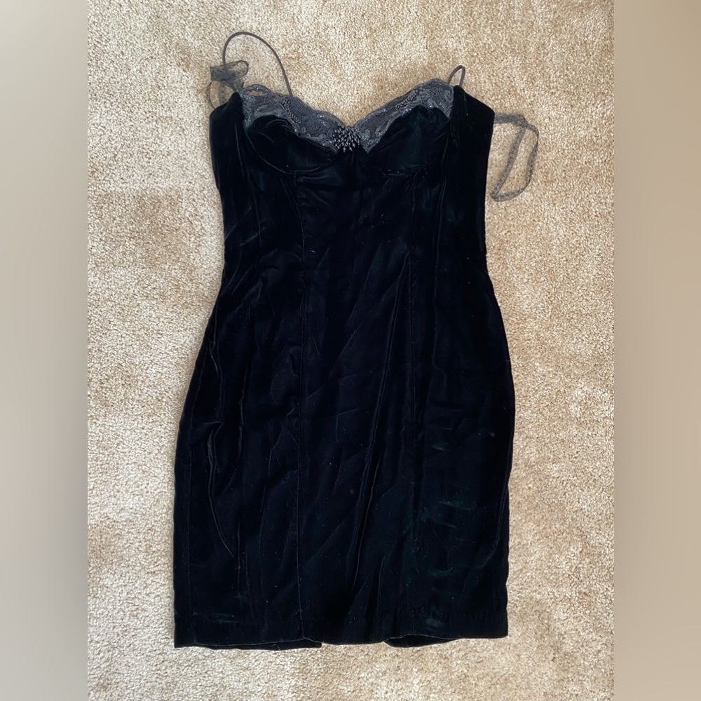 Vintage Climax Karen Okada David Howard Spaghetti Strap Velvet Dress, Size 7/8